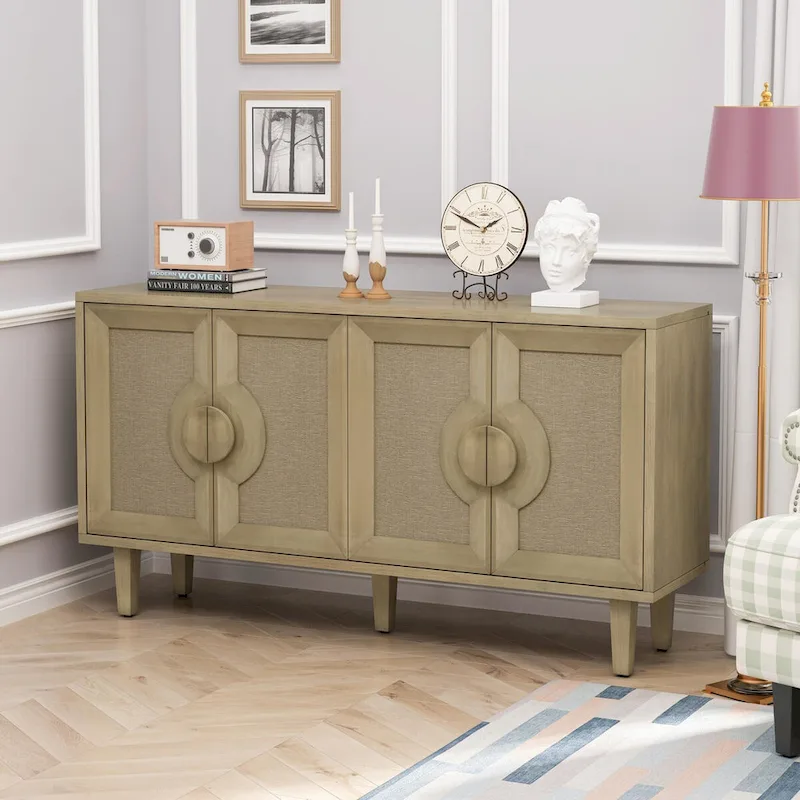 59.84  Elegant Vintage 4-Door Linen Cabinet with Linen Decorated Doors