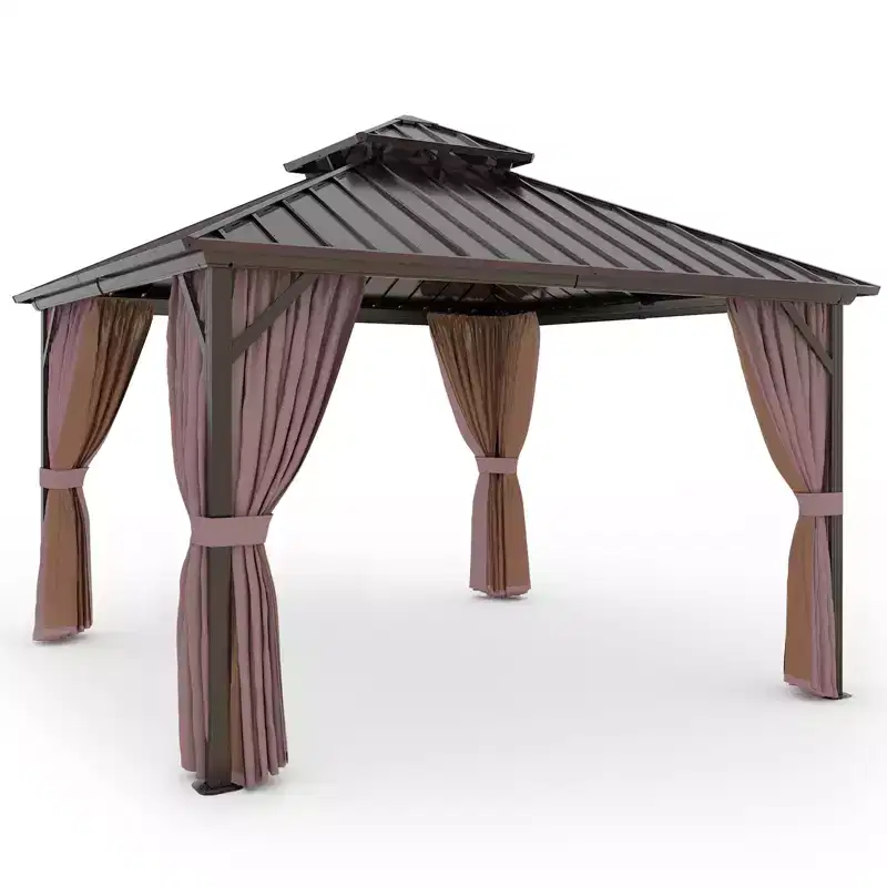 EAGLE PEAK Aluminum Frame with Steel Double Roof Hardtop Gazebo, Brown
