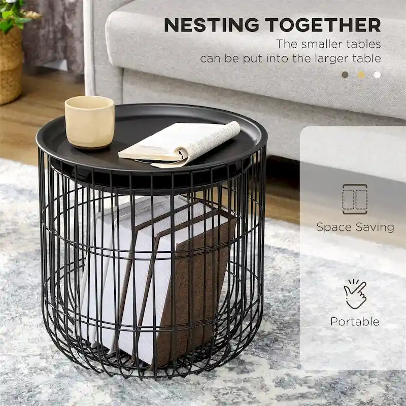 Nesting Coffee Tables with Steel Body and Removable Top (Set of 2)
