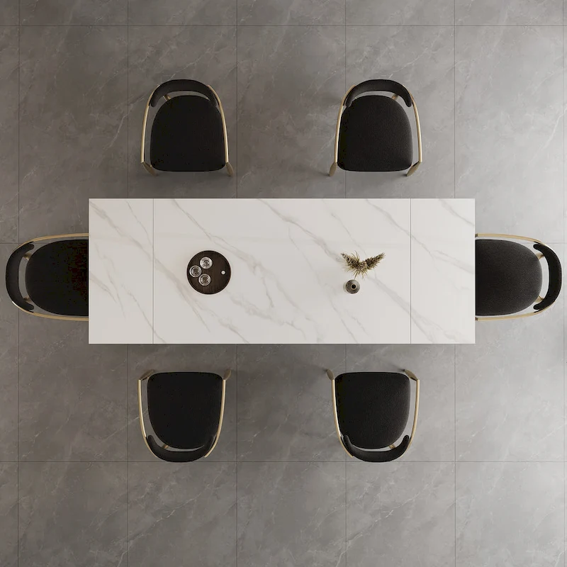 7 - Piece Extendable Sintered Stone Dining Table Dining Set With 6 Fabric Chairs