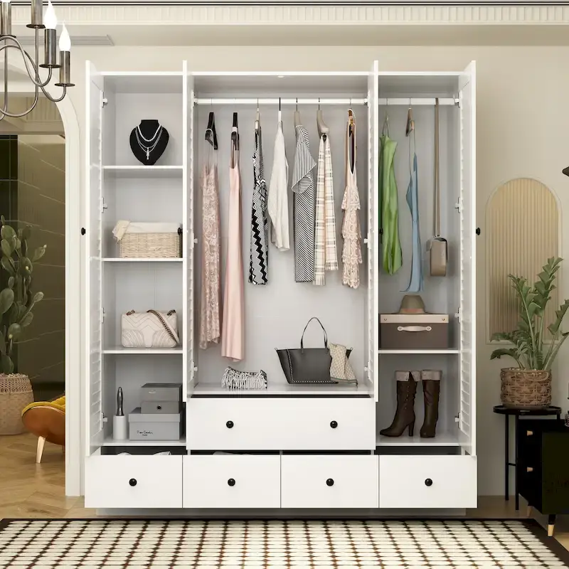 Wardrobe Armoire Closet 59W Large Freestanding Wardrobe Cabinet White