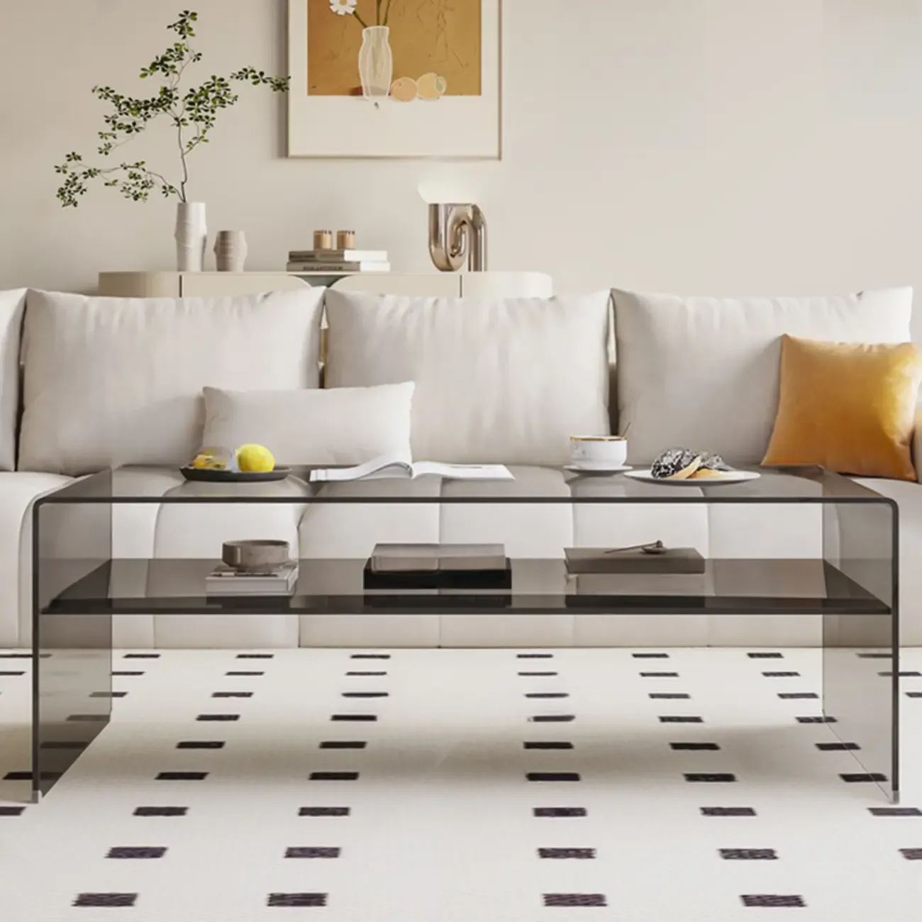 Modern Rectangular Black Coffee Table with Transparent Design