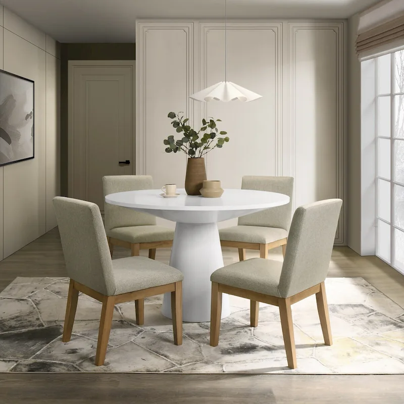 Roundhill Rocco 5-Piece 48 Pedestal Dining Set, Round Pedestal Table with 4 Chairs