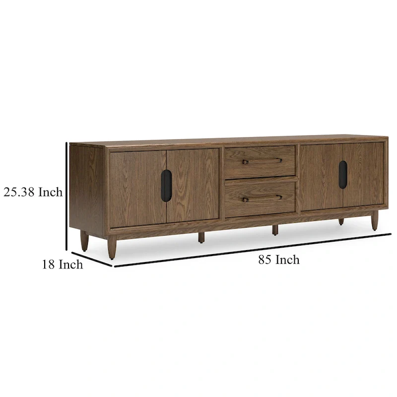 TV Media Console, 2 Drawers, 2 Shelves, Dark Brown Wood, 85 Inch