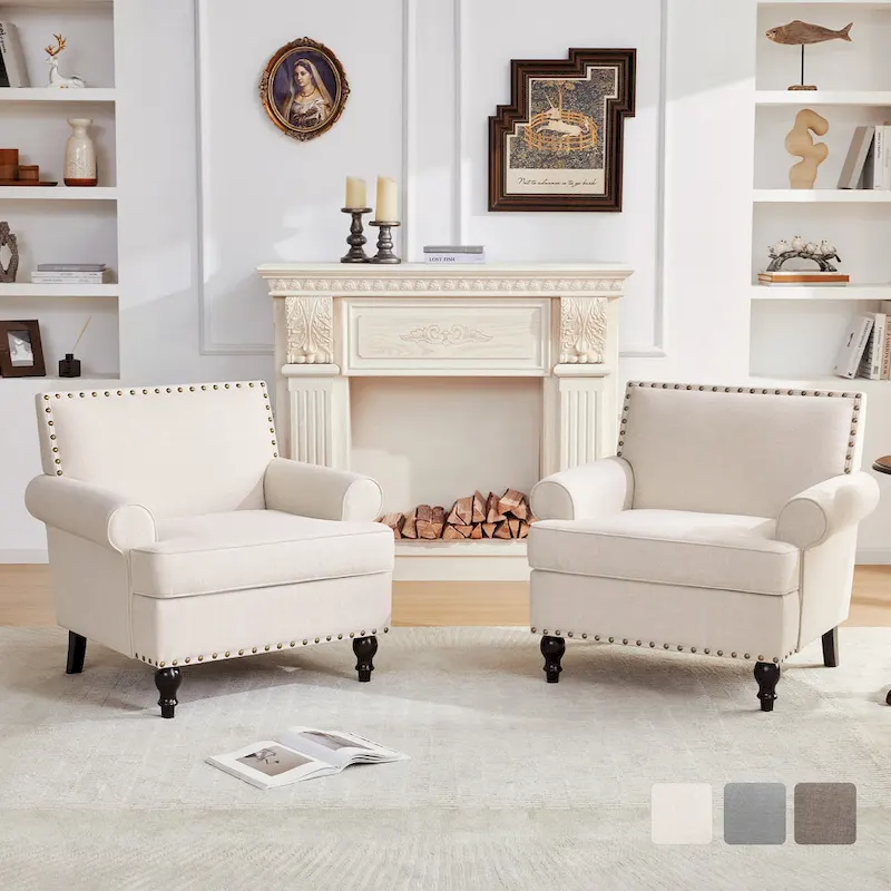 Modern Nailhead Accent Chair Arm Chairs Set of 2