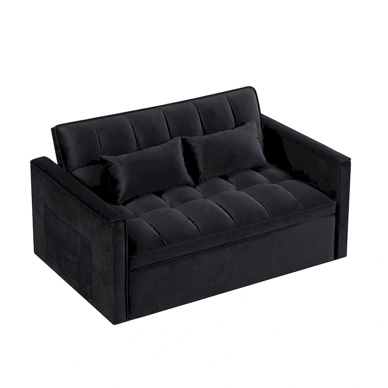 Modern Convertible Futon Sofa Bed,Adjustable Backrest,Armrest Holders