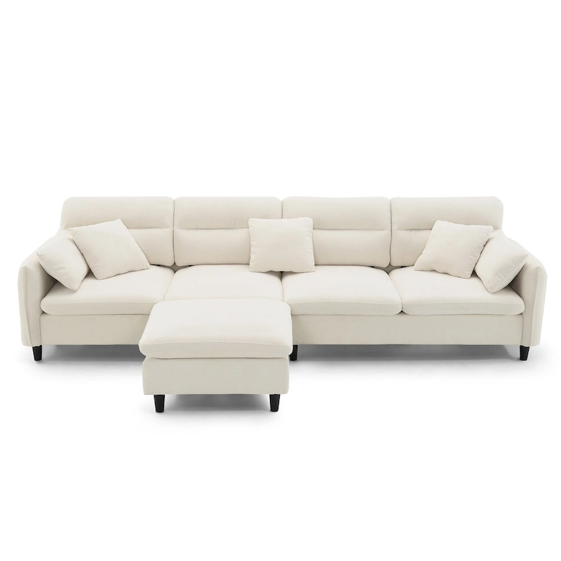 110 Modern L-Shaped Convertible 5-Seat Sectional Sofa with Removable Ottoman and 5 Cushions, Plush Chenille Fabric