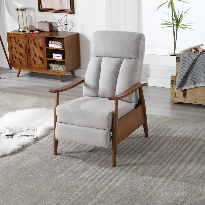 Light Gray / Beige / Dark Gray / Coffee / Blue / Olive Green Fabric Recliner Chair with Footrest and Wood Frame – 1 Person