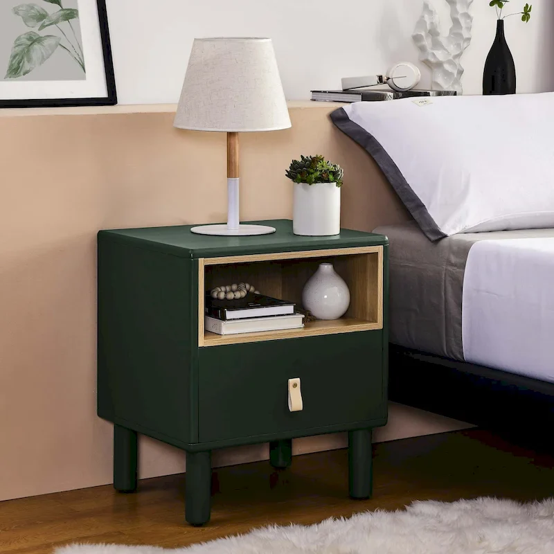 Green / Blue / Pink / White Modern Nightstand with Drawer — 1-Piece