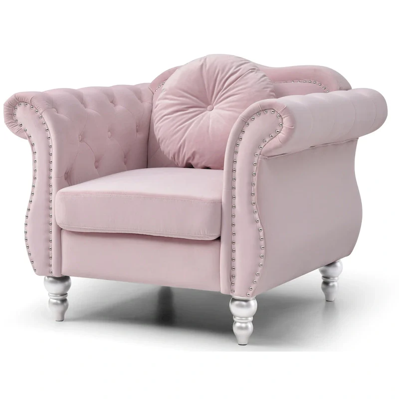 Green / Gray / Navy / Pink / Black / Burgundy / Ivory Velvet Club Chair with Nailhead Trim – Single