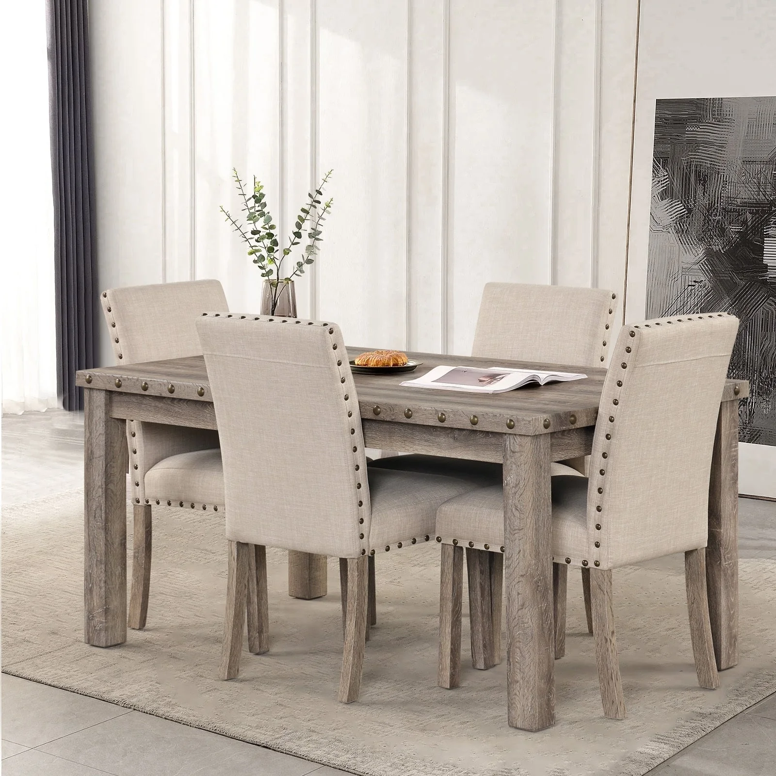 Morden Fort Farmhouse Dining Set Rectangular Table Chair 5-piece
