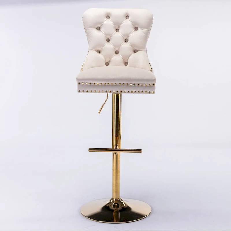 Thick Gold Velvet Swivel Bar Stool Adjustable Height Backrest