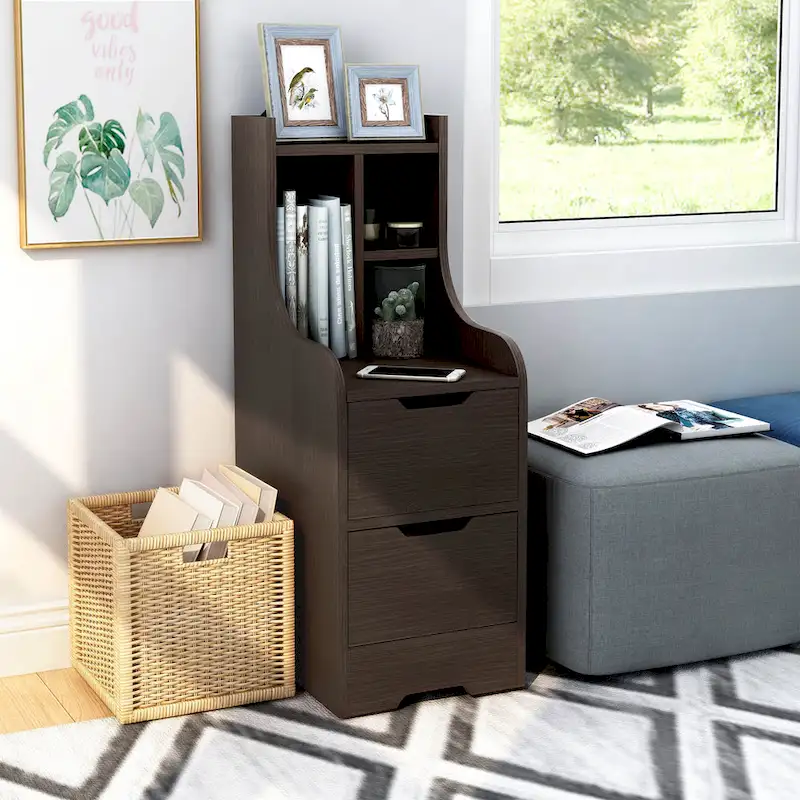 Contemporary 2-Drawer Nightstand with Shelf