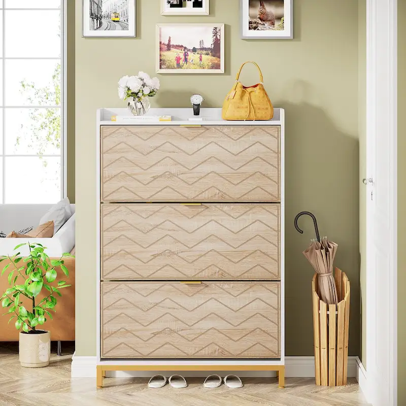 Slim Shoe Storage Cabinet with 3 Flip Doors – 24 Pair Capacity