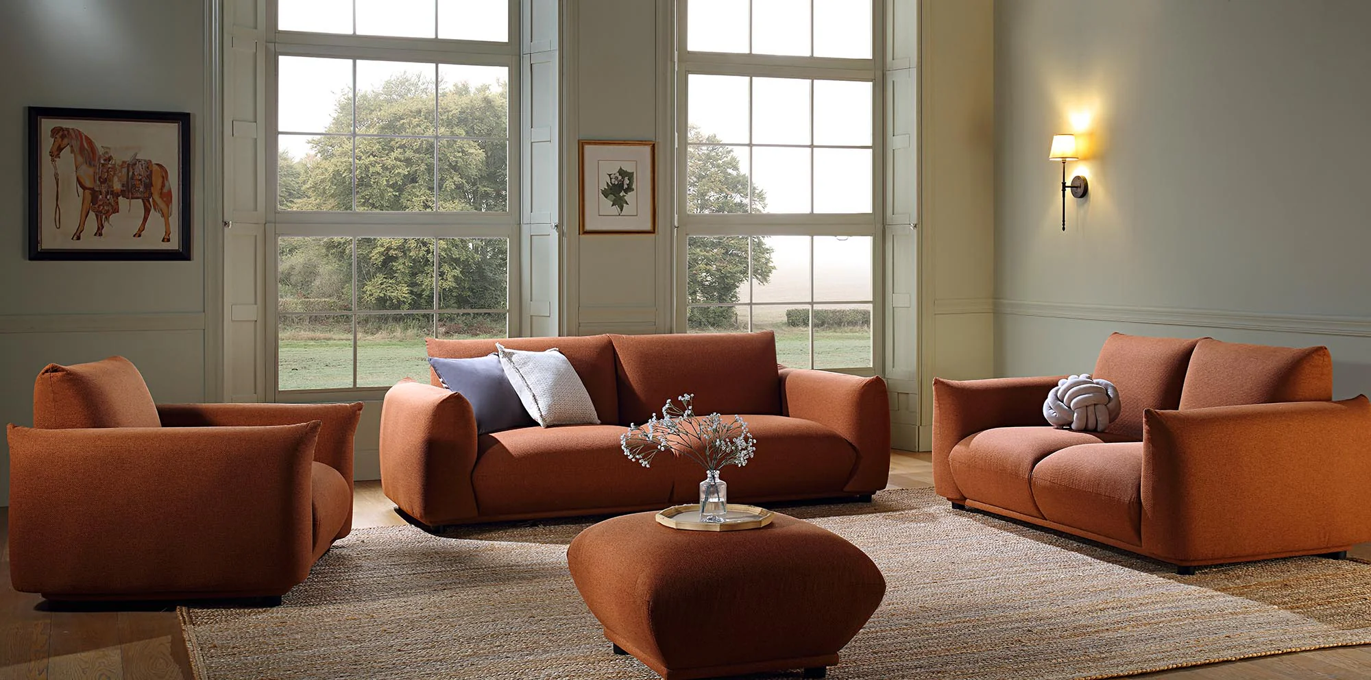 Three Seater Sofa, Terracotta Fabric