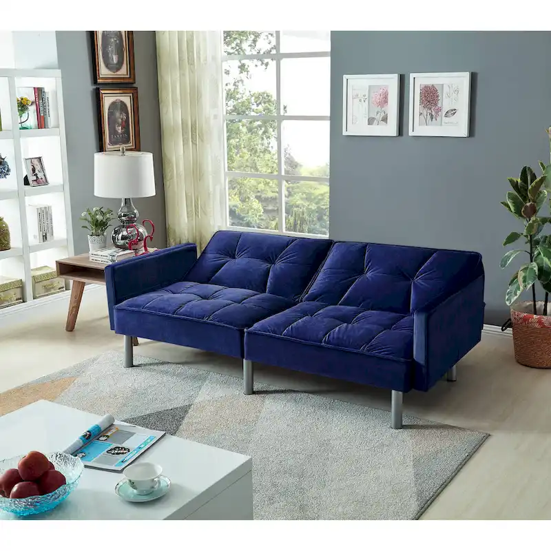 75.6 Lovely Velvet Convertible Sleeper Sofa Bed Futon Love Seats