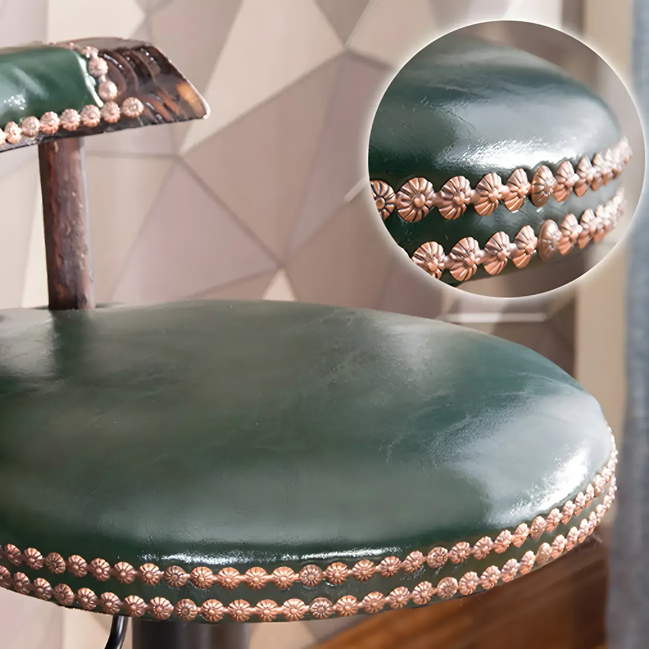 Industrial Round Leather Adjustable Bar Stools