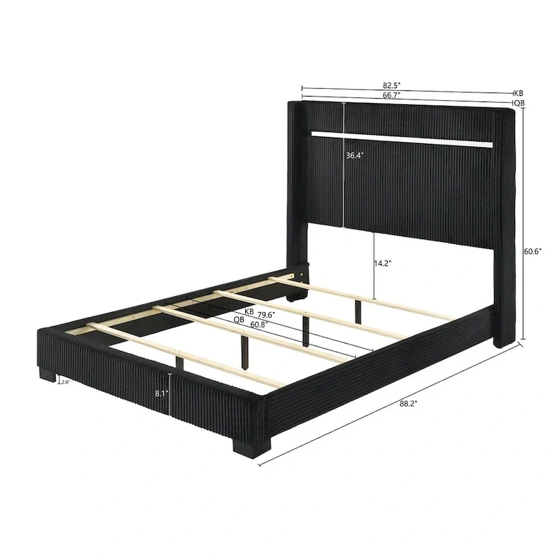 Black Velvet Upholstered Panel Bedroom Furniture