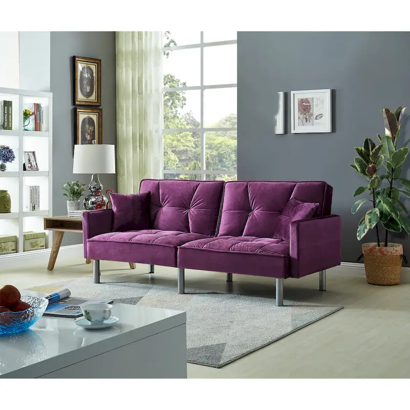 75.6 Lovely Velvet Convertible Sleeper Sofa Bed Futon Love Seats