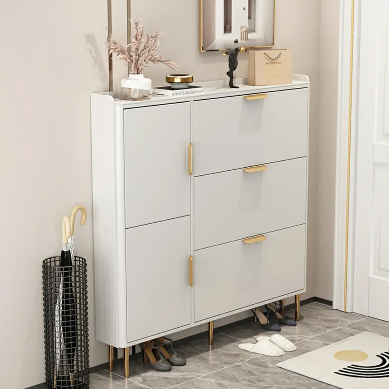 Wooden Drop Front Shoe Cabinet with Metal Legs