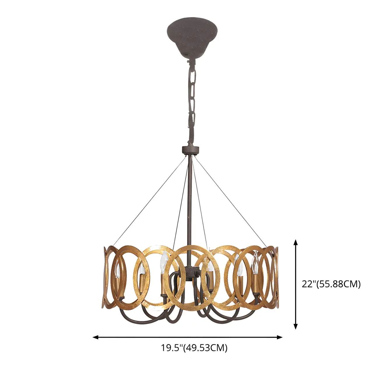Industrial Rust Style Gold Circular Metal Ring Hoop Chandelier