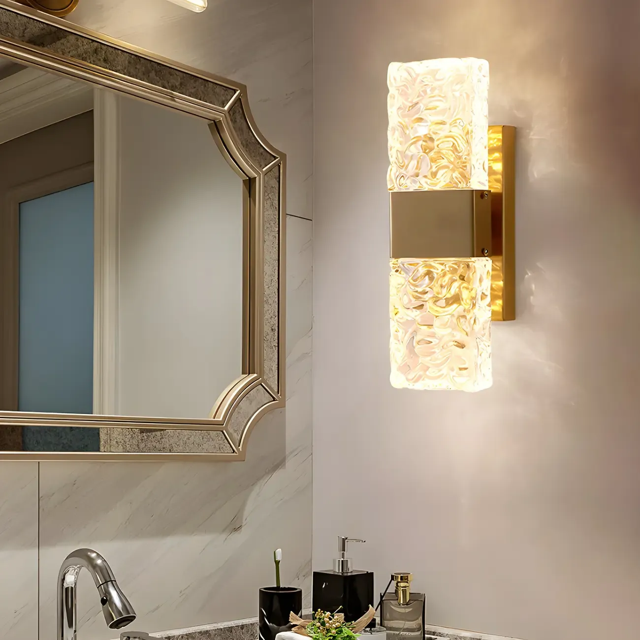 Glam Vanity Wall Light with Crystal Shades for Bathroom