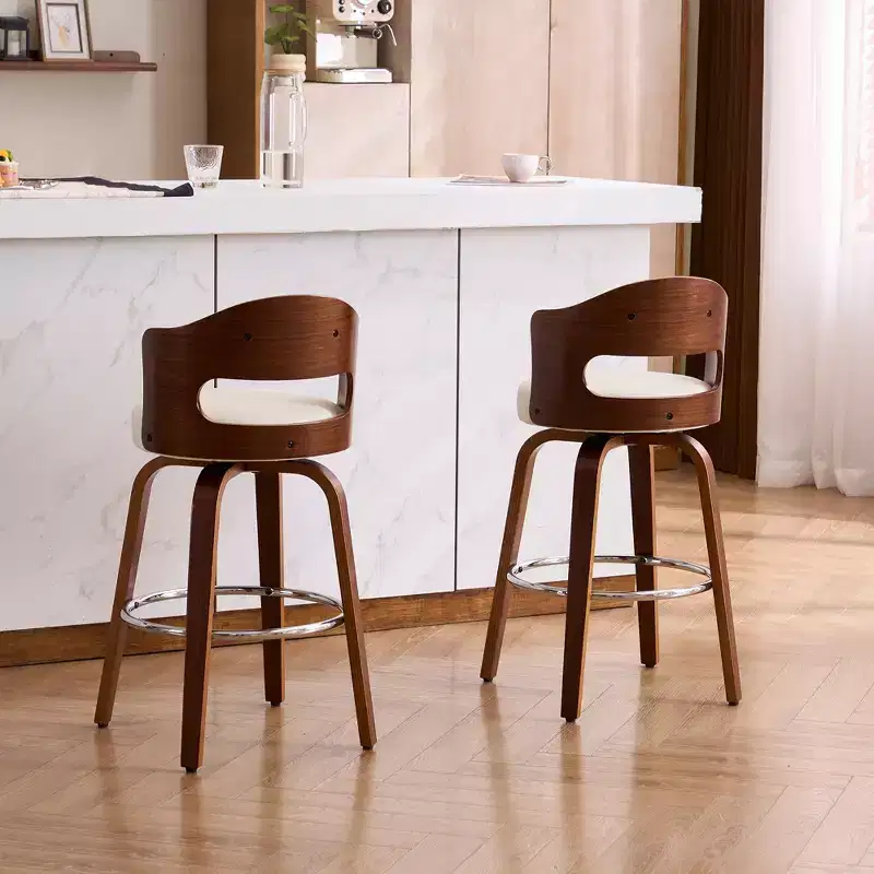 FERPIT 30 Faux Leather Swivel Counter Bar Stools with Bentwood Legs Set of 2