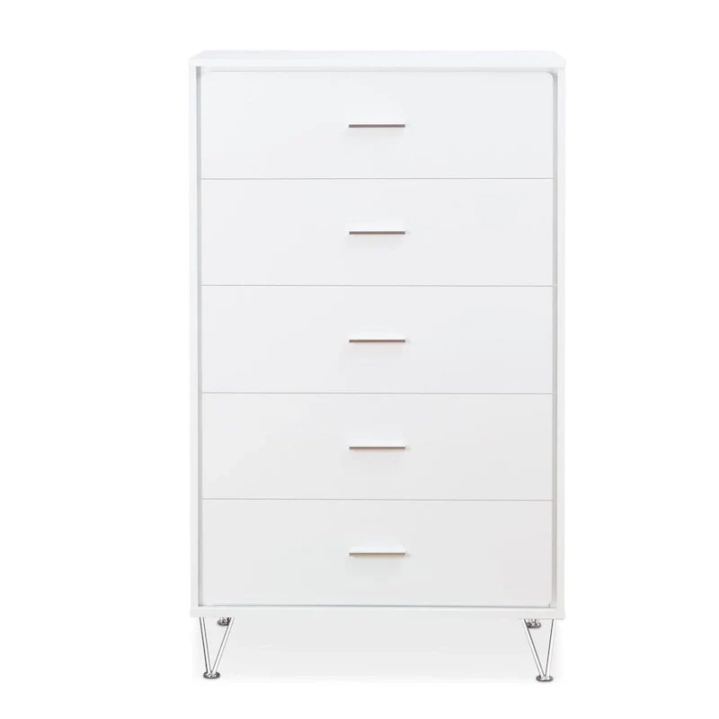 White / Walnut 5-Drawer Chest, Single Unit