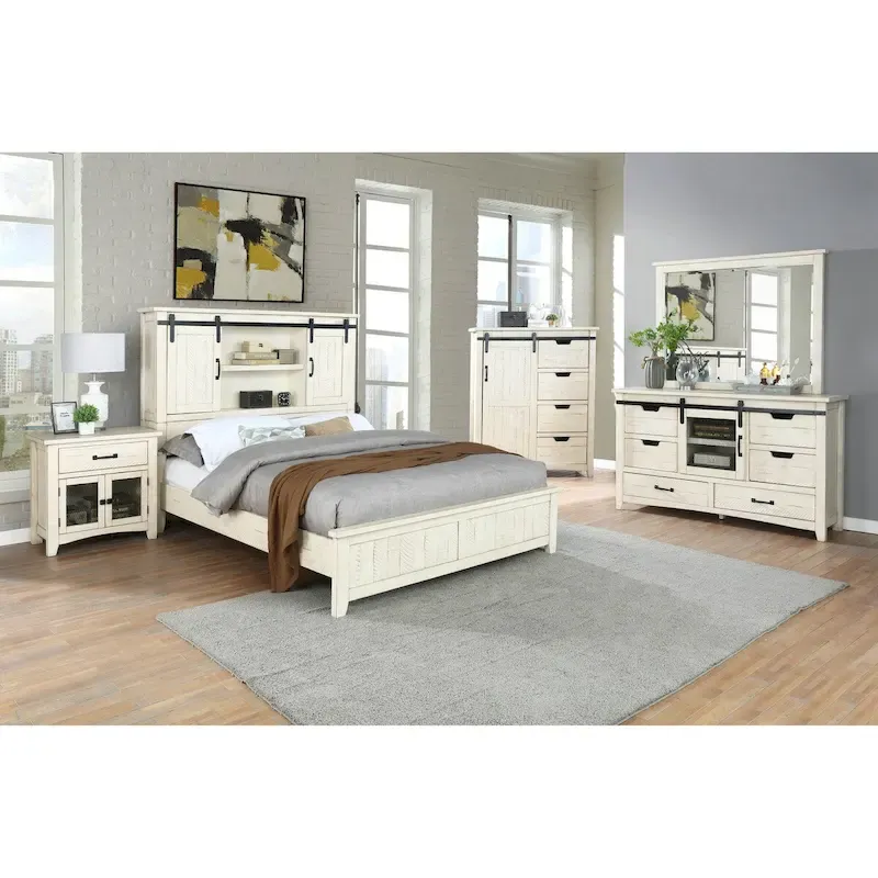 Vilo Home Modern Western 5 Piece White Solid Wood Bedroom Set