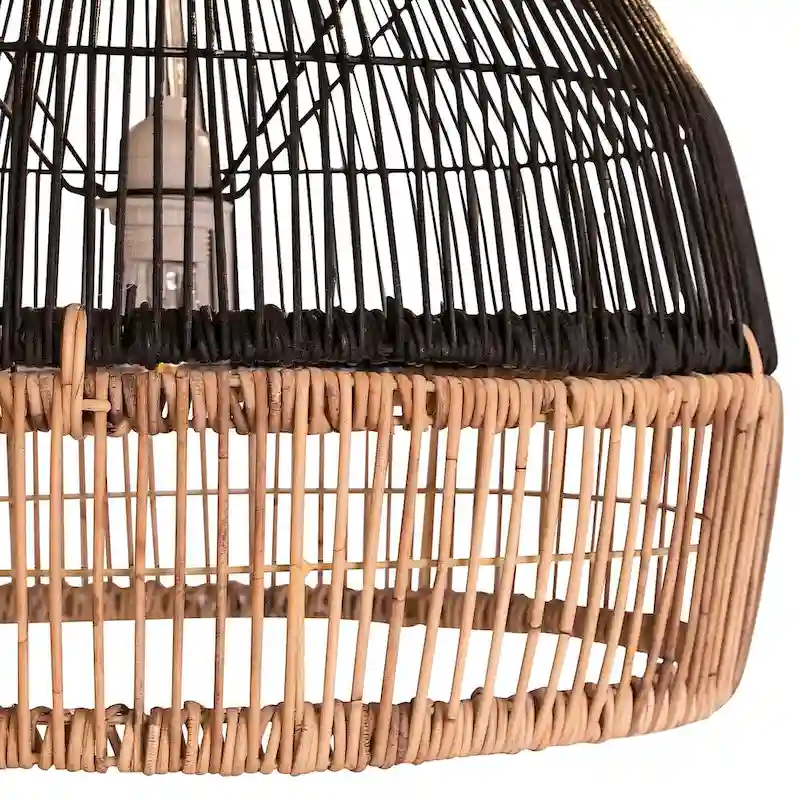 Grace Natural Woven Two-Tone Rattan Lamp Shade, Black and Natural