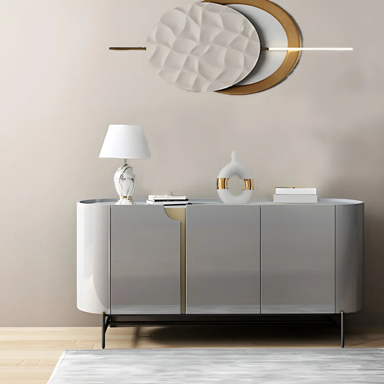 Minimalist Wooden Buffet Table with Storage in Grey