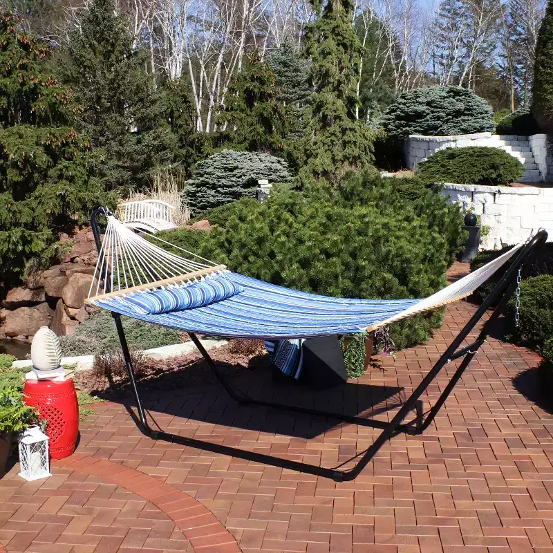 Sunnydaze Double Quilted Fabric Hammock with Universal Steel Stand - 450-Pound Capacity