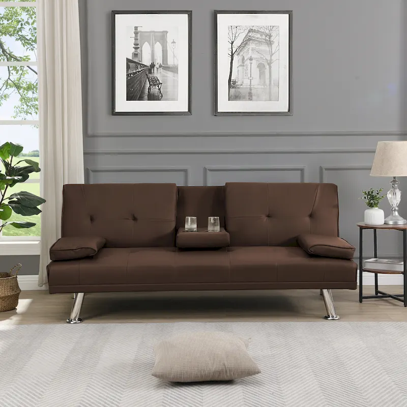 66.1  PVC Loveseat Sofa Bed with Wood Frame and Stainless Legs