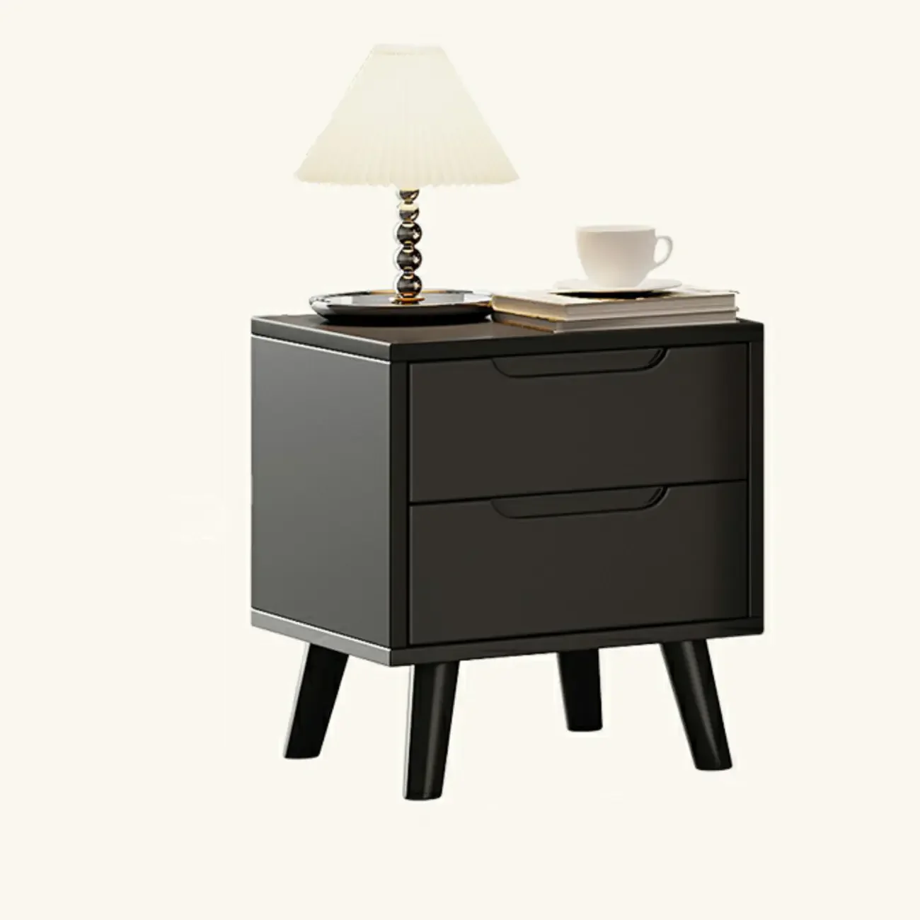Narrow Black Wooden Drawer Storage Bedroom Nightstand