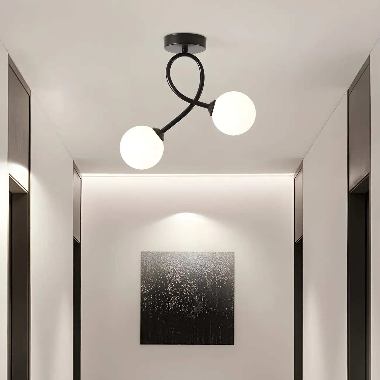Hallway Dual Globe Glass Semi Flush Ceiling Light
