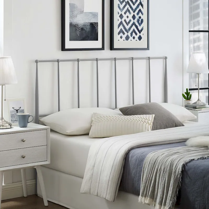 White / Gray / Brown Spindle Queen Headboard, Adjustable Height