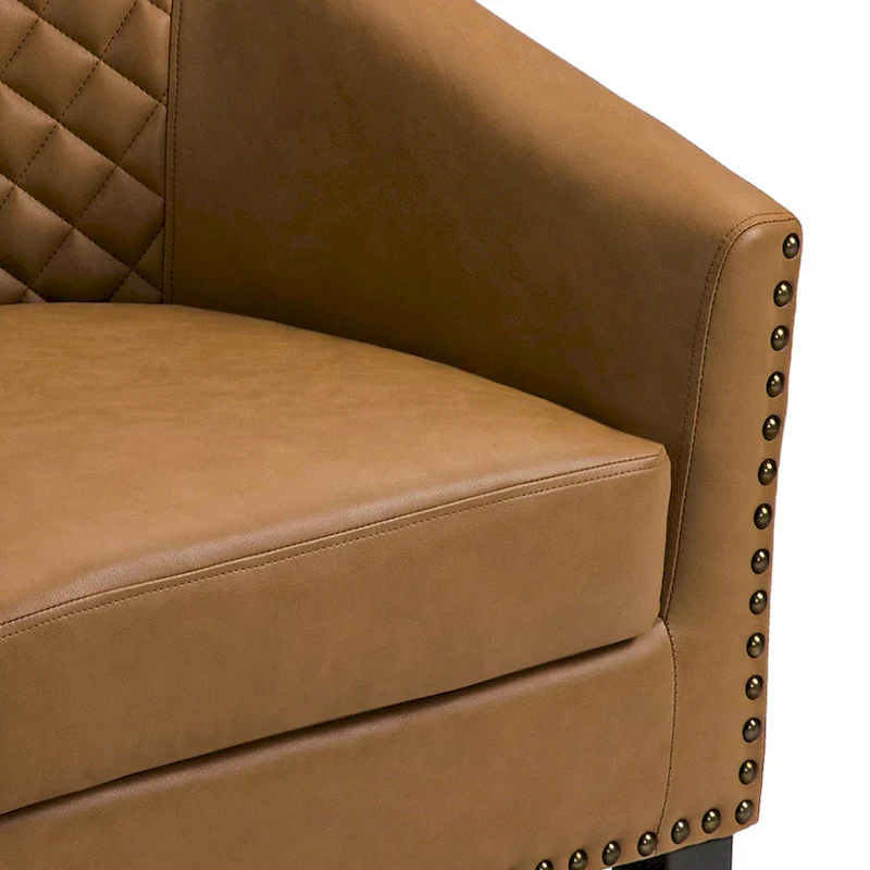 Modern Faux Leather Barrel Accent Chair with Wood Legs