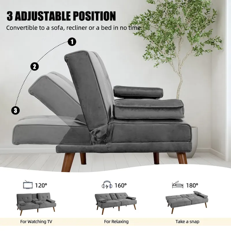 Futzca 60 Small Loveseat, 3 in 1 Cute Convertible Sofa Bed