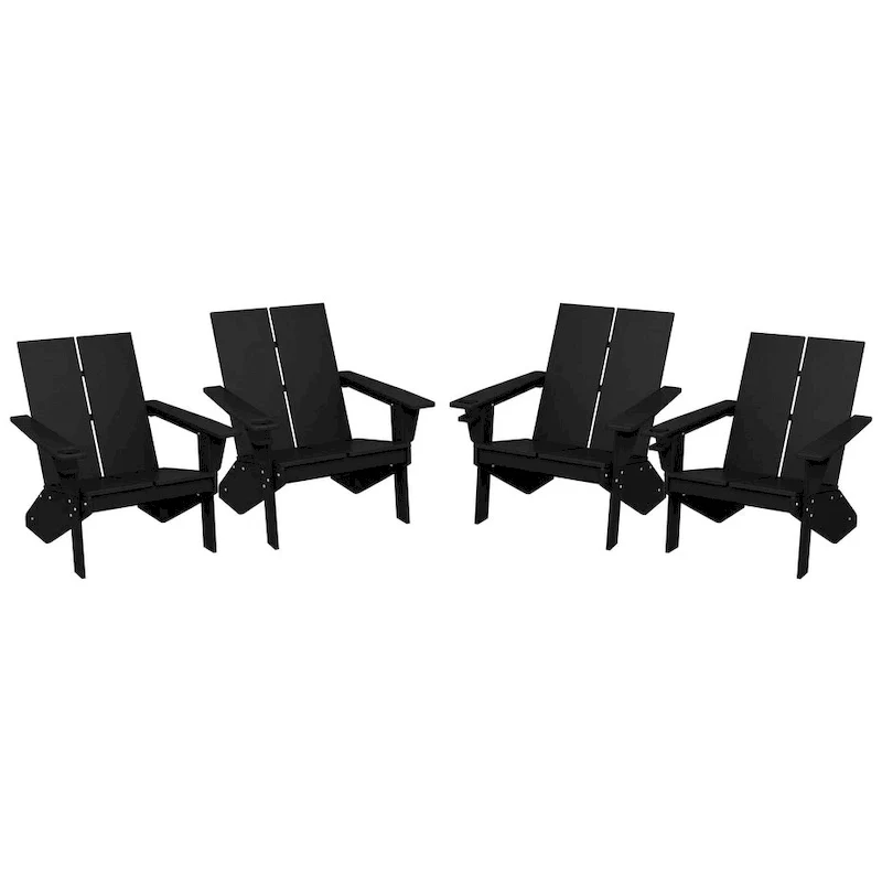 Polytrends Coastin Modern Poly Adirondack Chair (Set of 4), Black