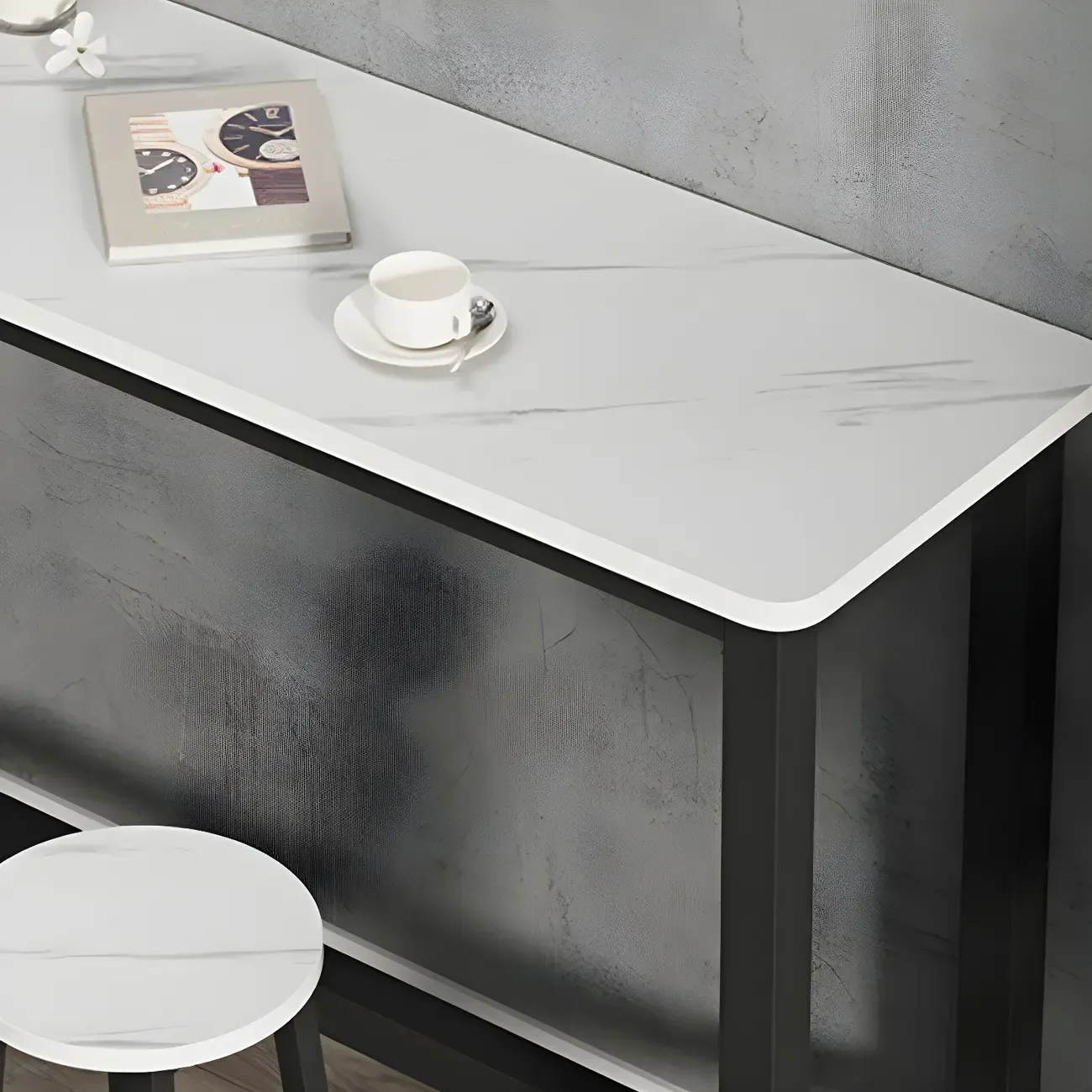 Modern White Wood Top Steel Base Bar Tables