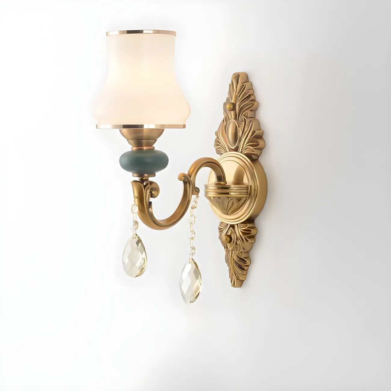 Vintage Brass Dual Arm Wall Sconce with Crystal Accents