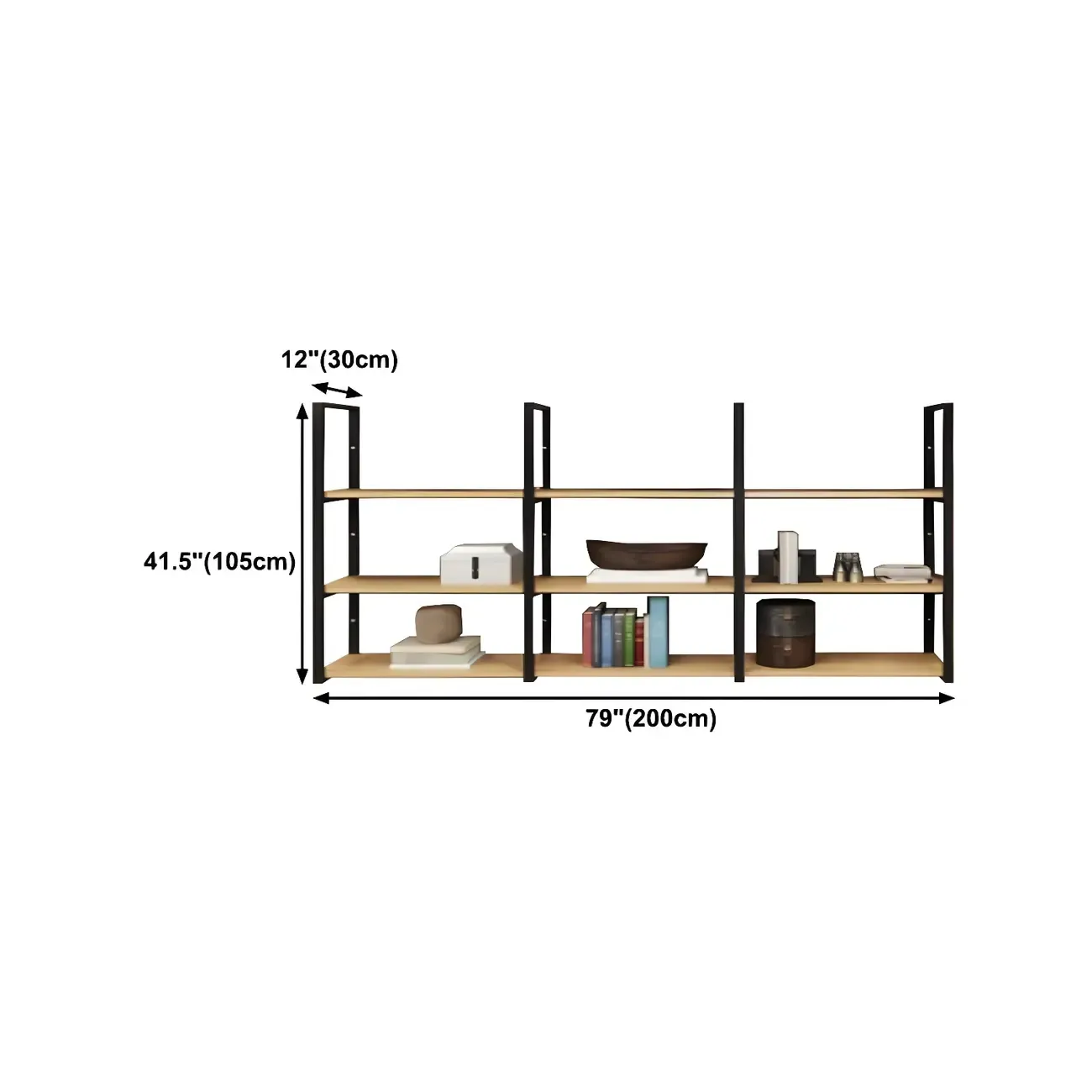 Industrial Wall-Mounted 3-Tier Wood Display Shelf