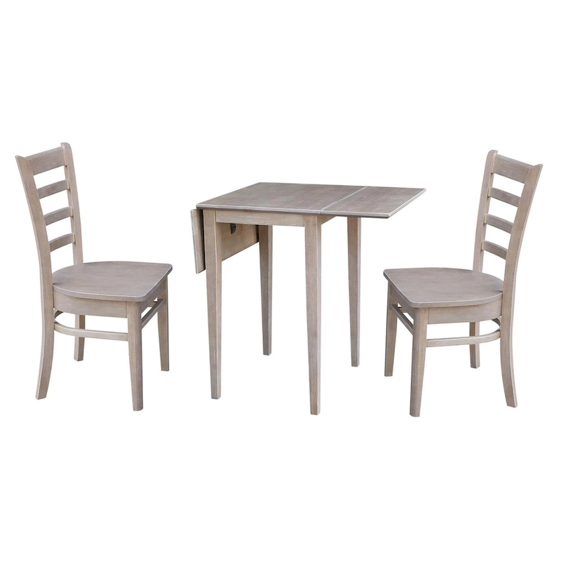 Small Dual Drop Leaf Table with Two Chairs, Washed Gray Taupe