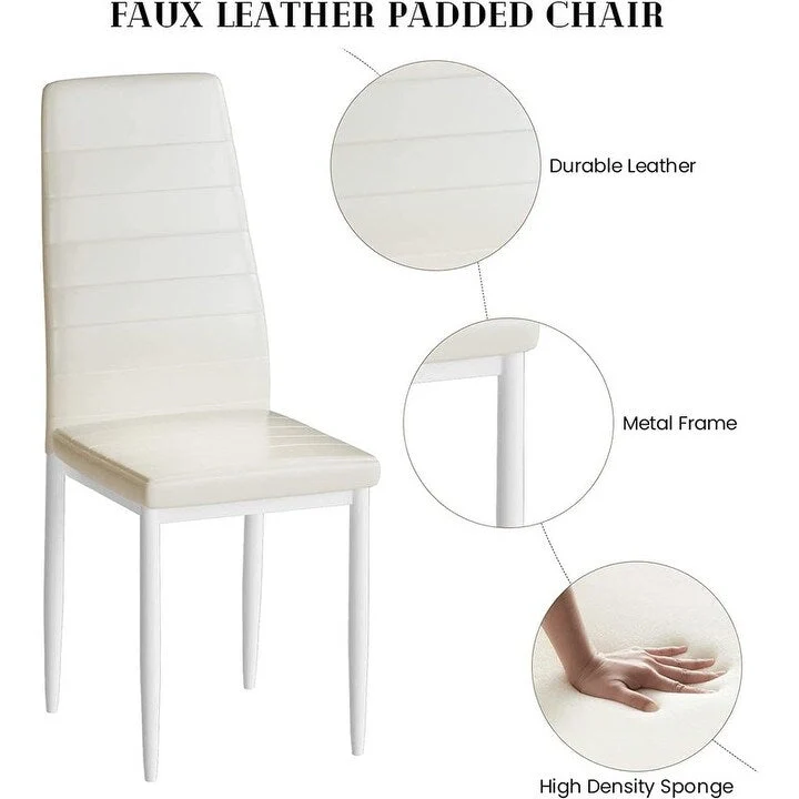 Modern 5-Piece Kitchen Dining Set, Counter Height Dinette Set with Marble Look Top and 4 Upholstered PU Leather Chairs