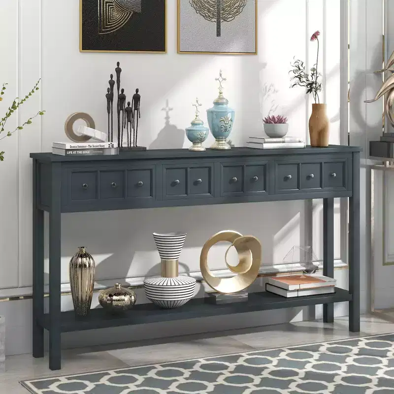 Rustic Entryway Console Table, 60 Long Sofa Table with two Different Size Drawers and Bottom Shelf for Storage (Espresso)