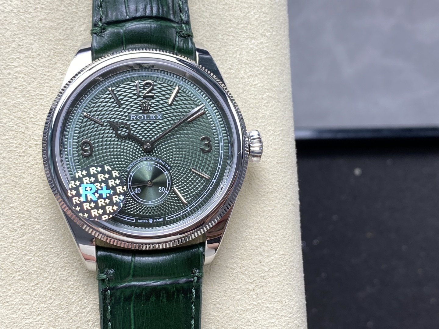 Rolex 1908 replica with green dial and green leather strap