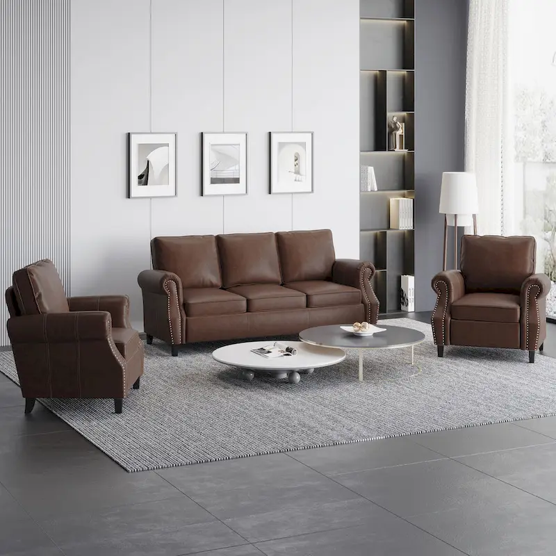 Dowd Faux Leather 3 Piece Club Chair and Sofa Set by Christopher Knight Home