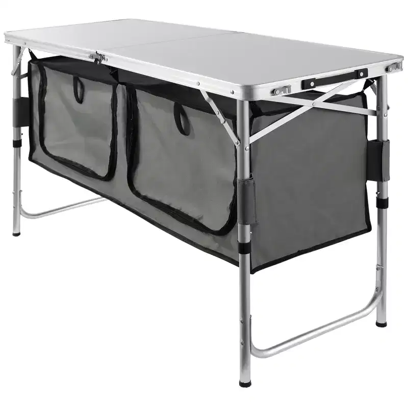 VEVOR Camping Kitchen Table, Quick set-up Folding Camping Table with A Carrying Bag, 3 Adjustable Heights, MDF Camping Table