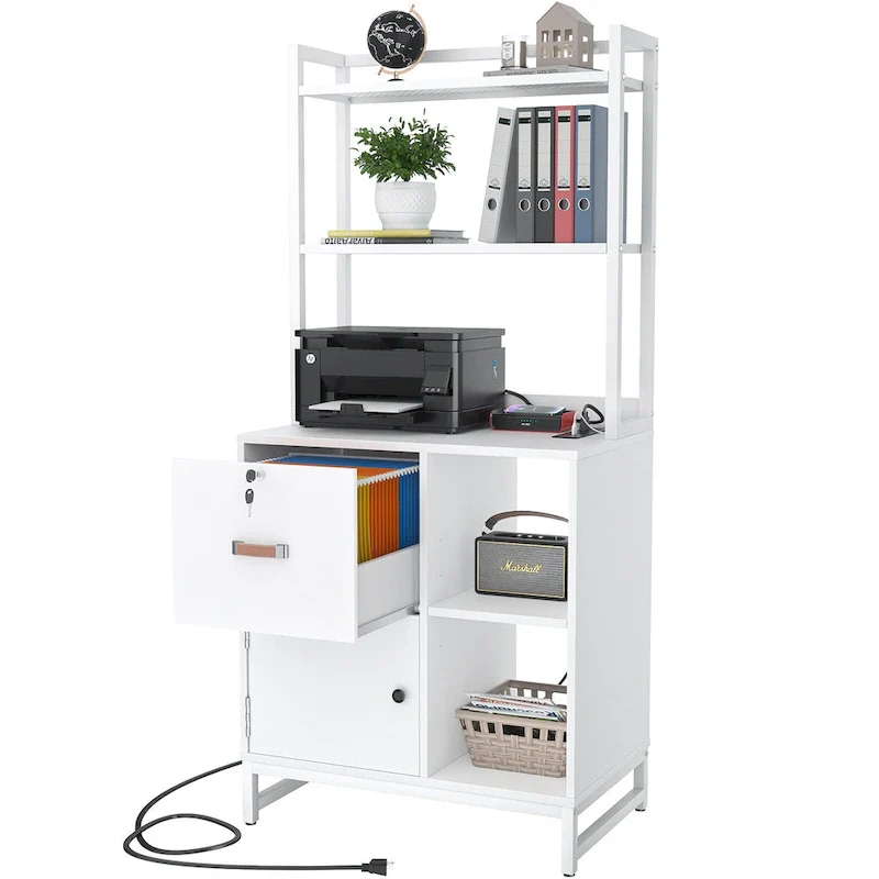 27.6  Wide Drawer File Cabinet, Wood Filing Cabinet With Charging Station and Locks