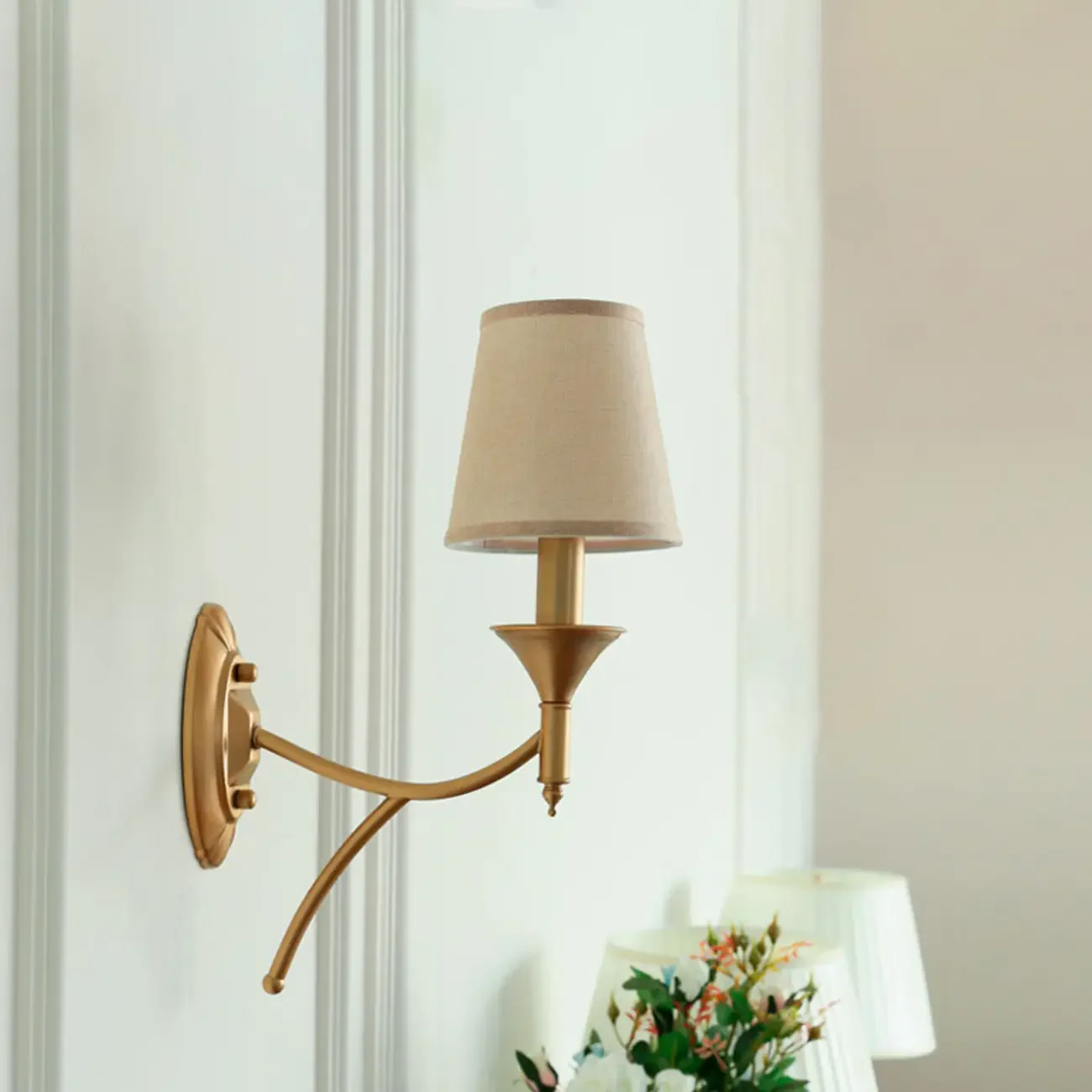 Vintage Brass Fabric Shade Wall Sconce